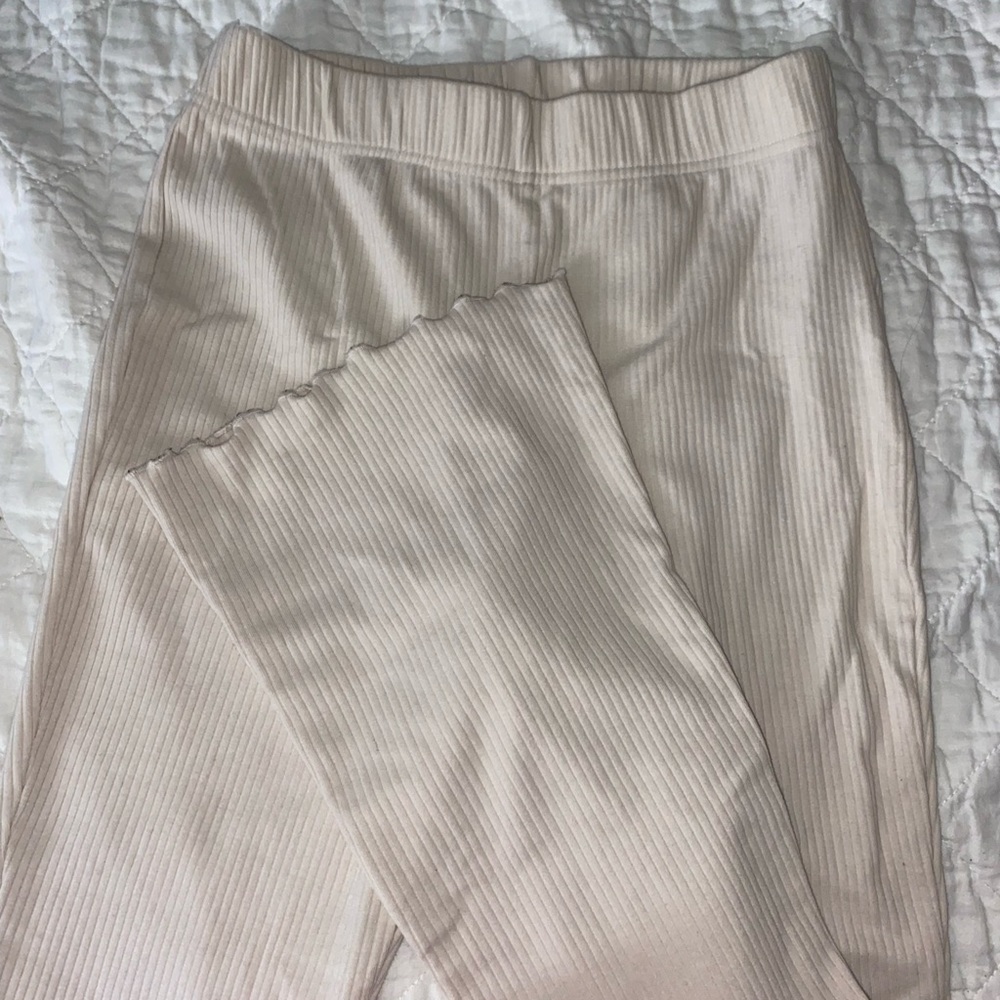 tan ribbed flare pants